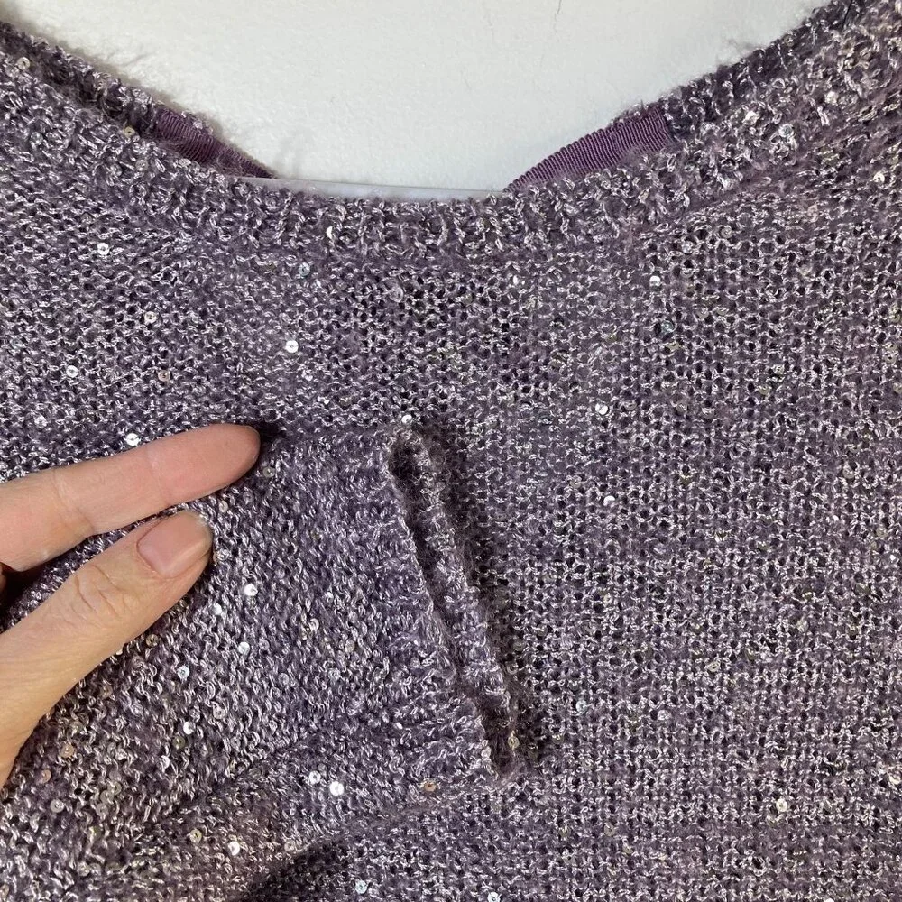 Womens The Limited Sweater Sequins Tie Back‎ Neck Ribbon Purple M NWT